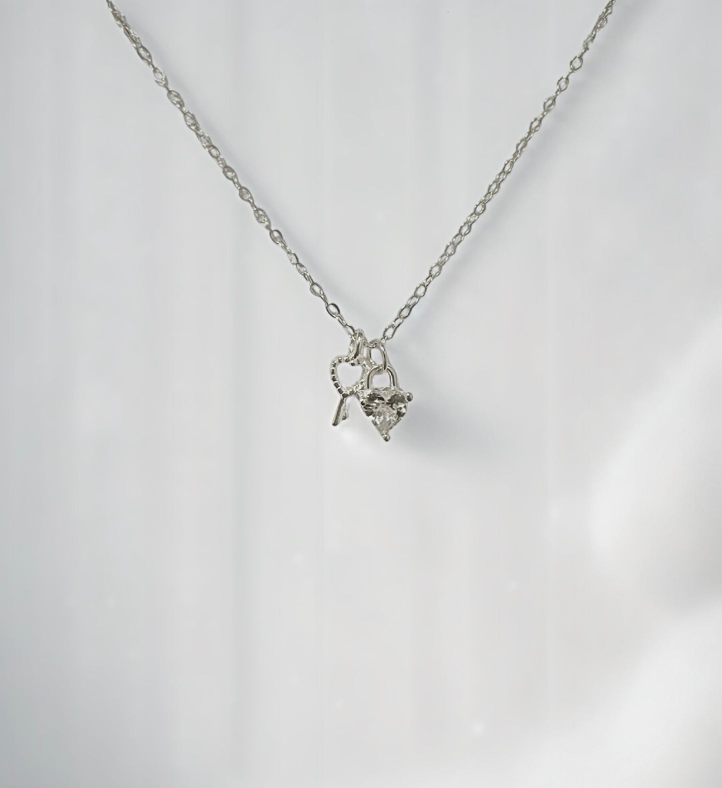 Tiny Heart And Key Sterling Silver Necklace