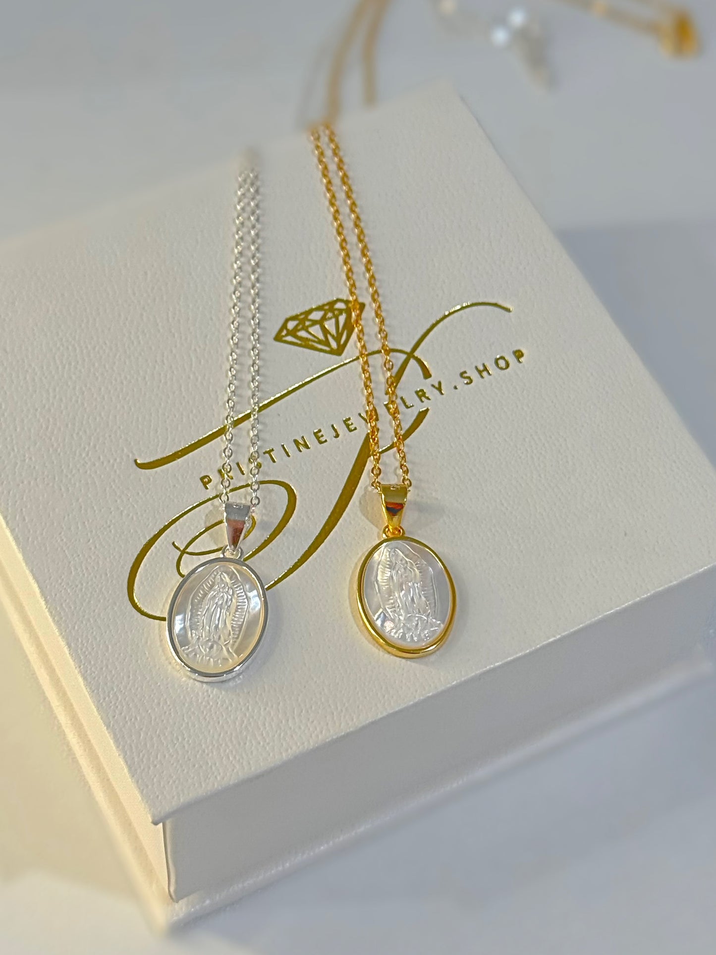 Lady Guadalupe Iridescent Sterling Silver Pendant Necklace