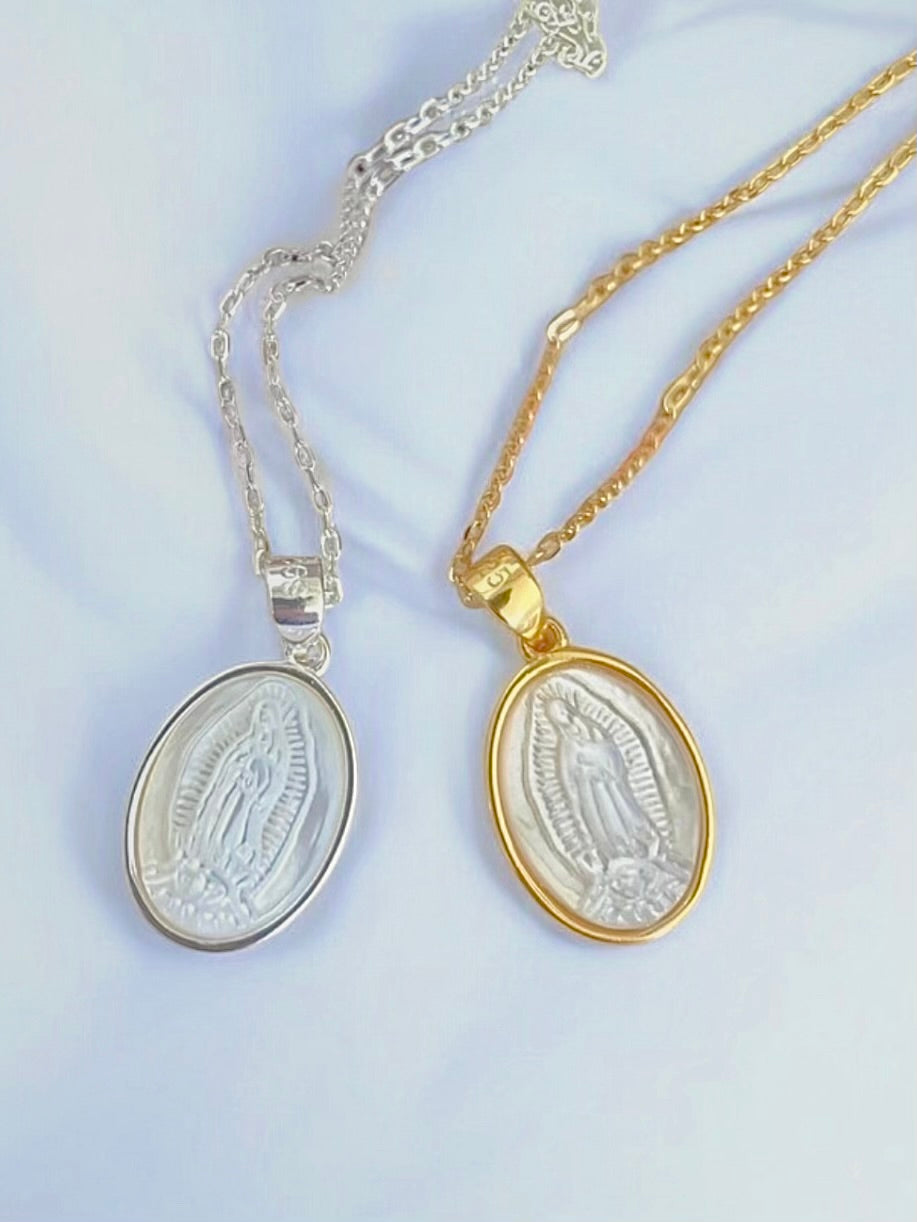 Lady Guadalupe Iridescent Sterling Silver Pendant Necklace
