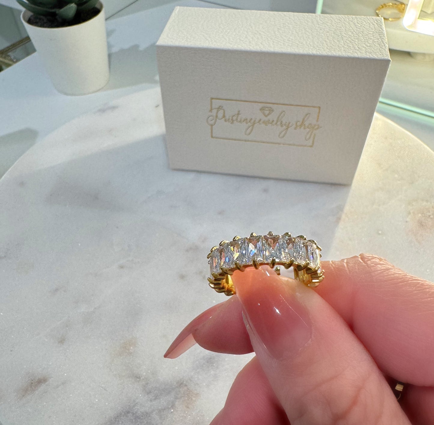 Baguette Ring, Square Diamond Wraparound Ring, Stackable Ring, Statement Piece