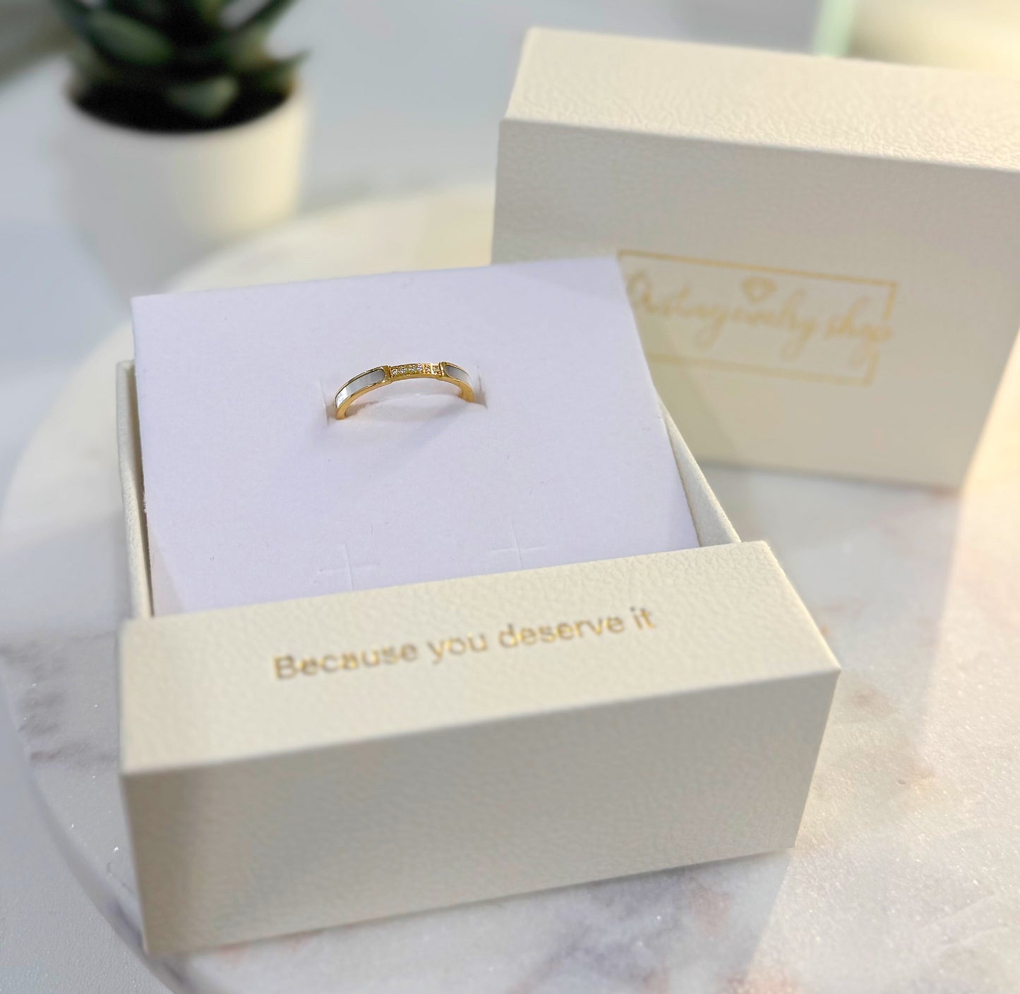 Iridescent White Diamond Band