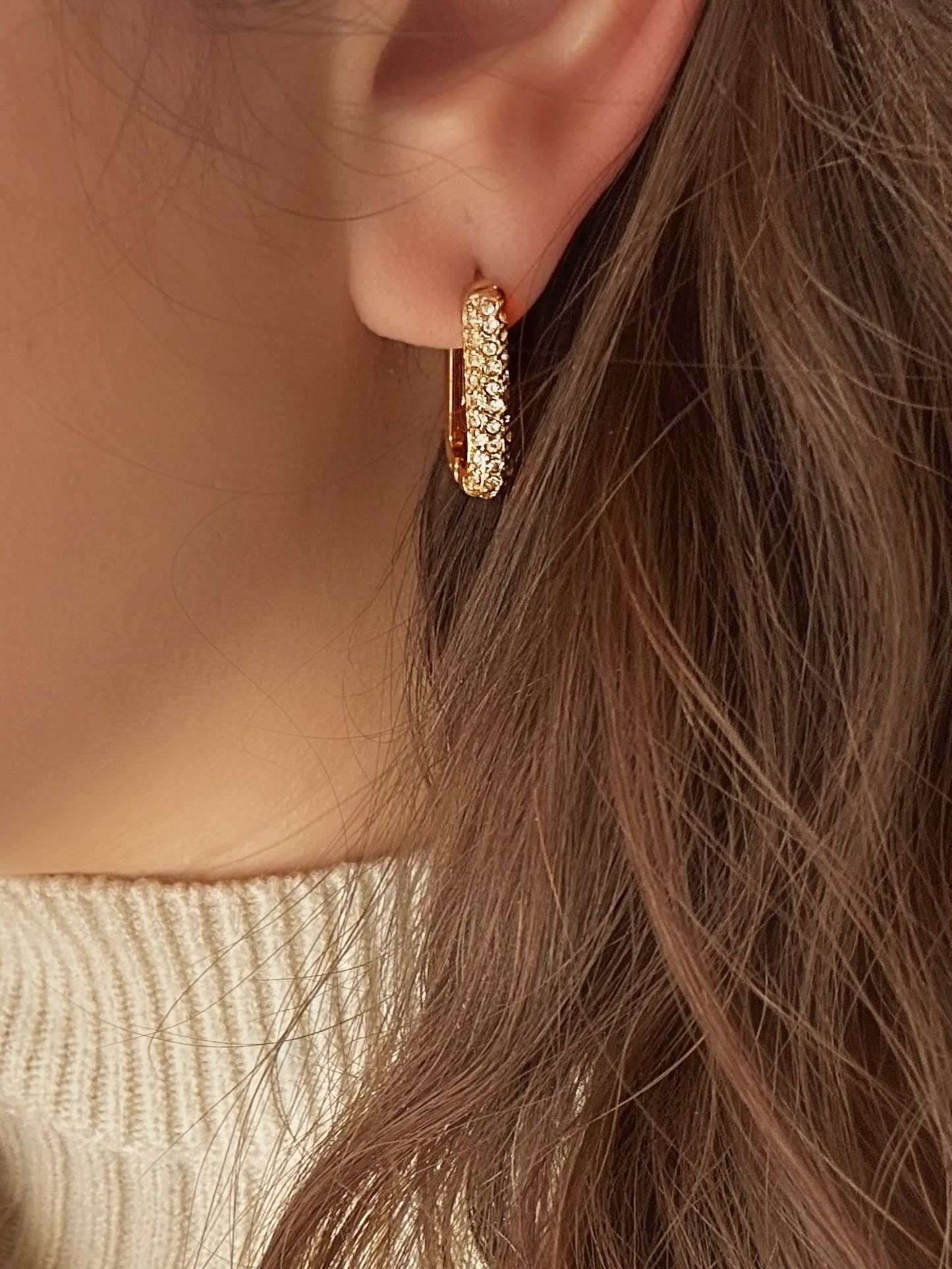 U Shape Pave Hoop Earrings