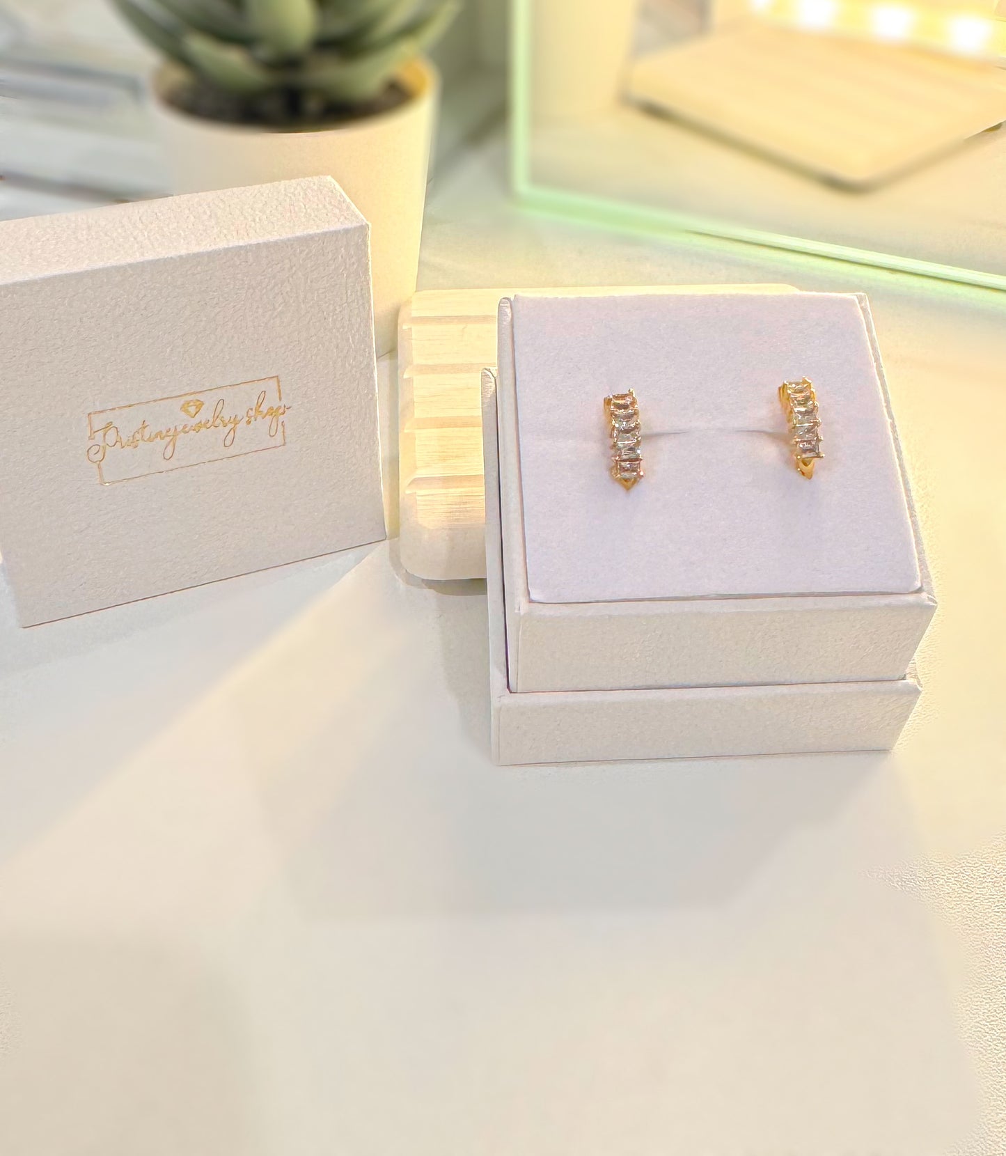 Small Pave CZ Hoop Huggie Earrings