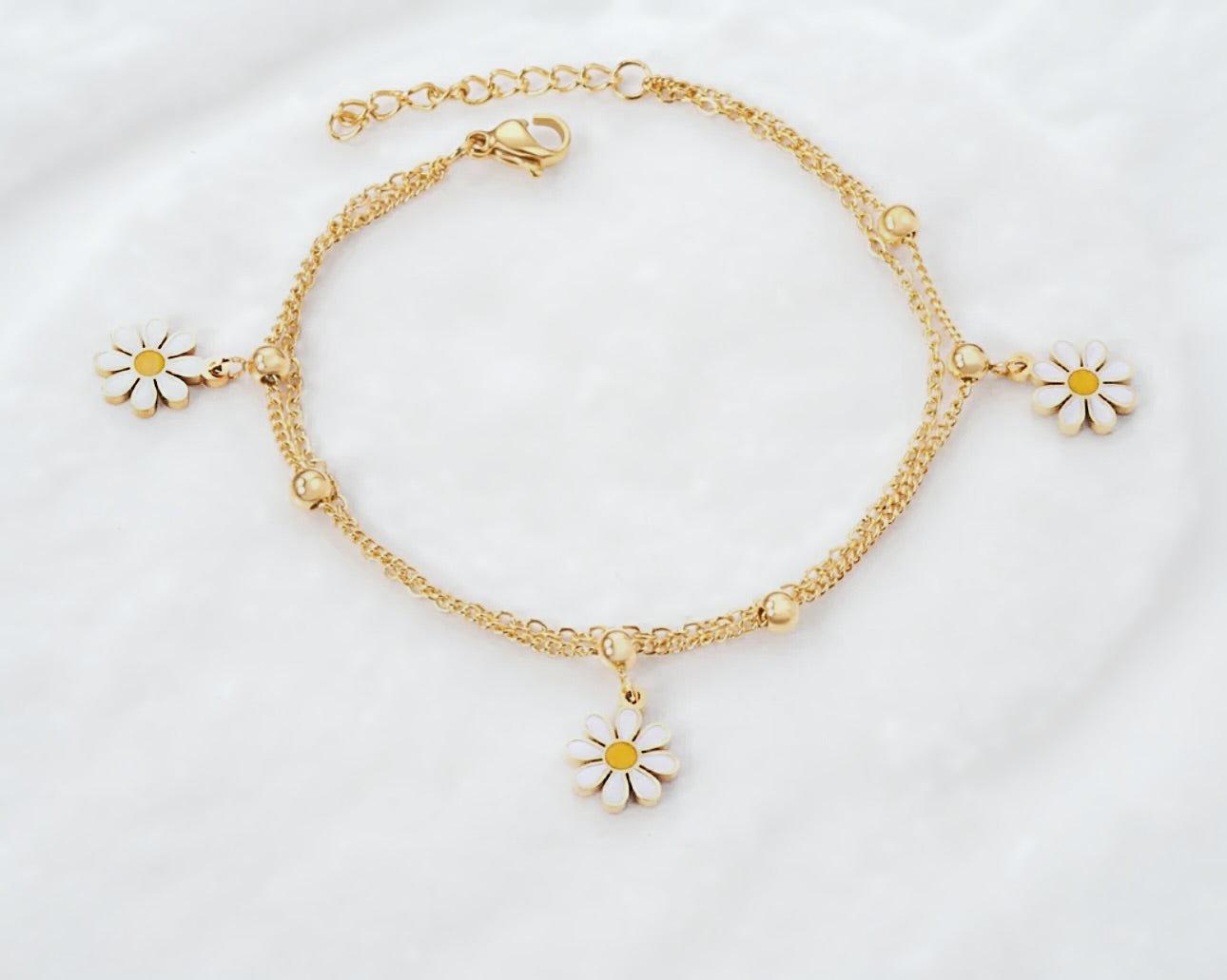 Daisy flower layered bracelet