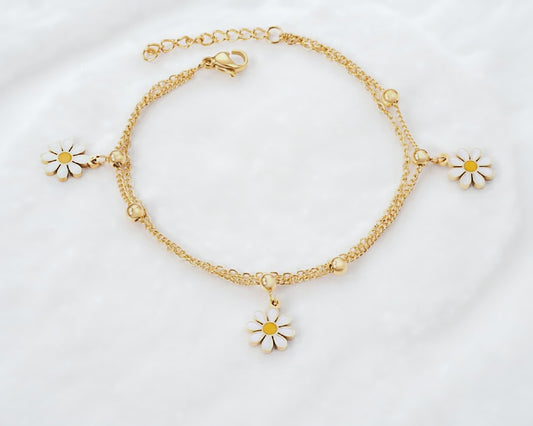 Daisy flower layered bracelet