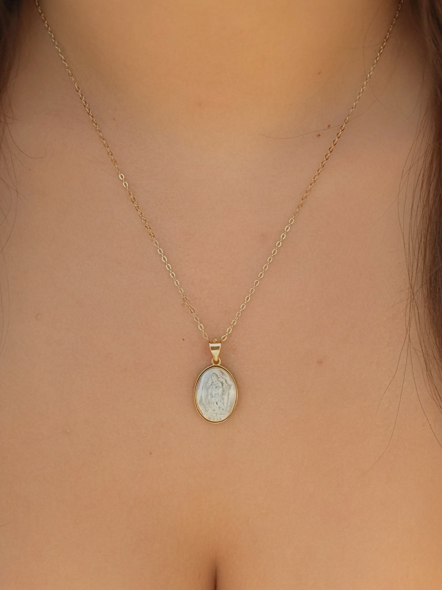 Lady Guadalupe Iridescent Sterling Silver Pendant Necklace