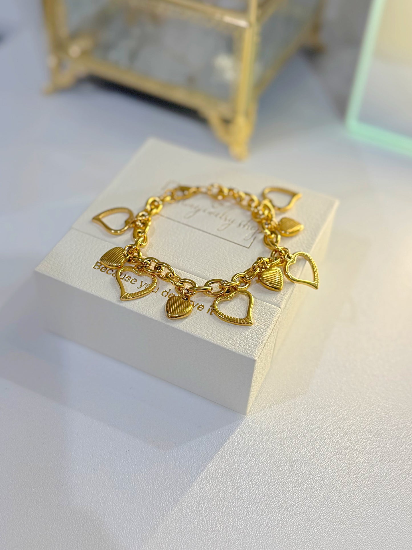Chunky Heart Charms Bracelet