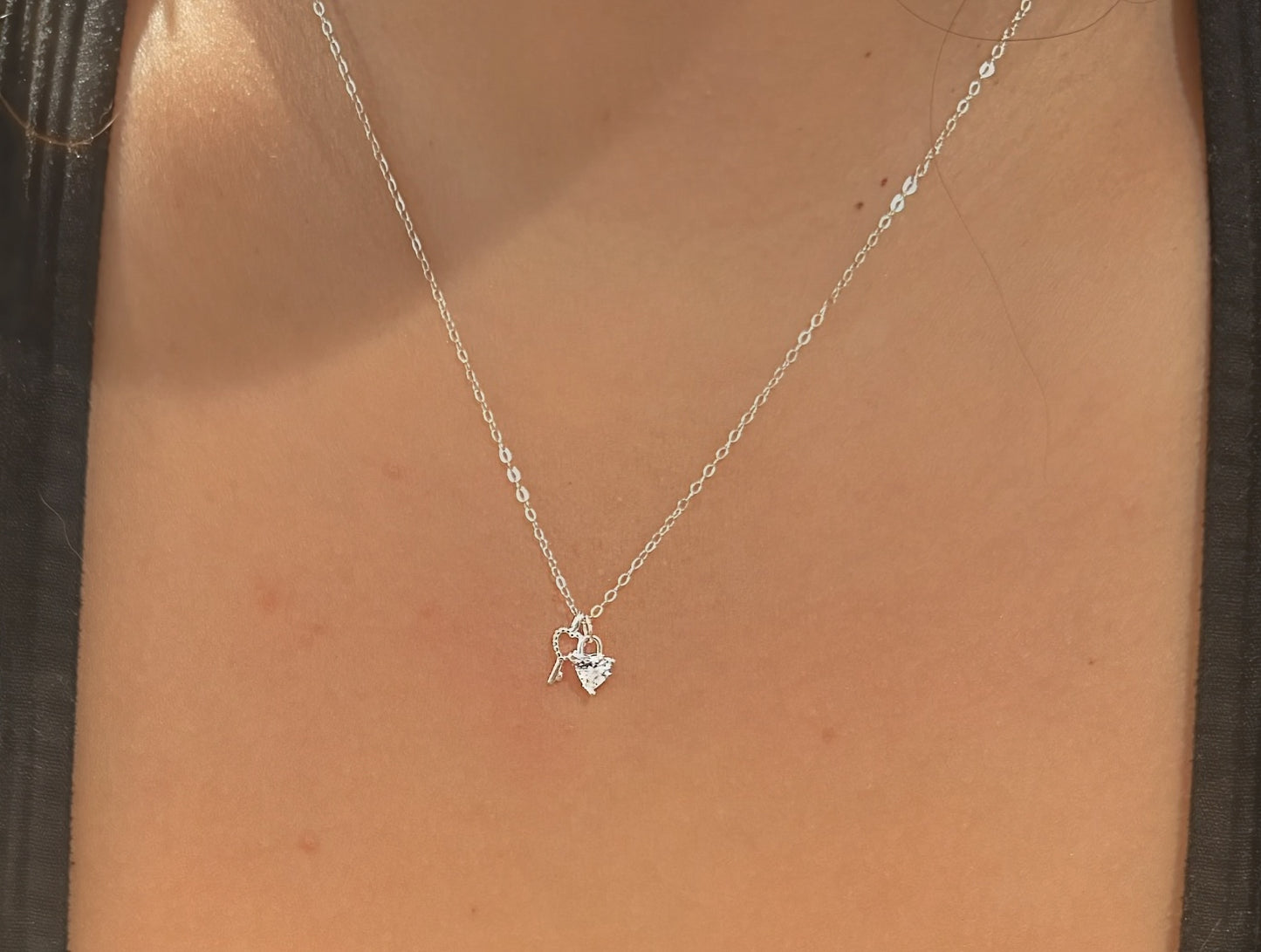 Tiny Heart And Key Sterling Silver Necklace